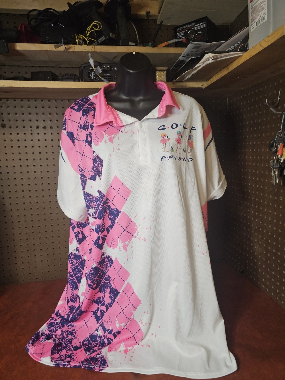 CUTE Golf - Short Sleeve PINK & WHITE ARGYLE Golf Polo - 2X